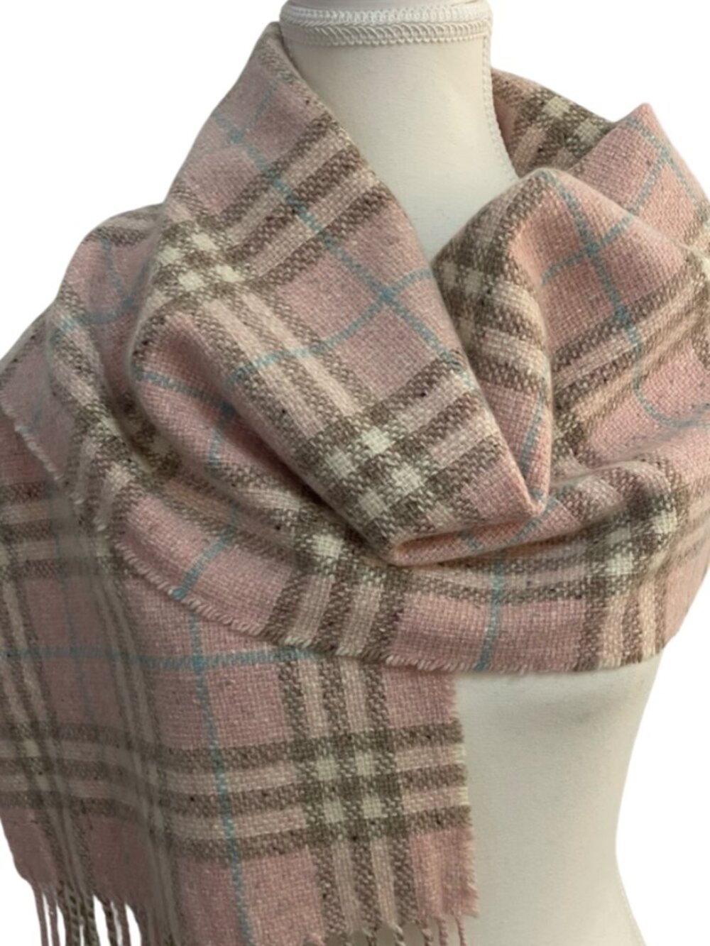 Burberry London Merino Angora Cashmere Plaid Scarf Made in Scotland